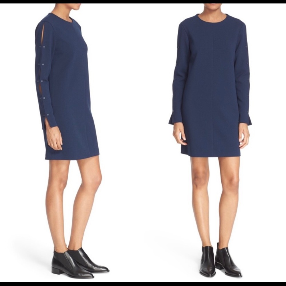 Tibi Button Sleeve Crepe Dress Navy 4